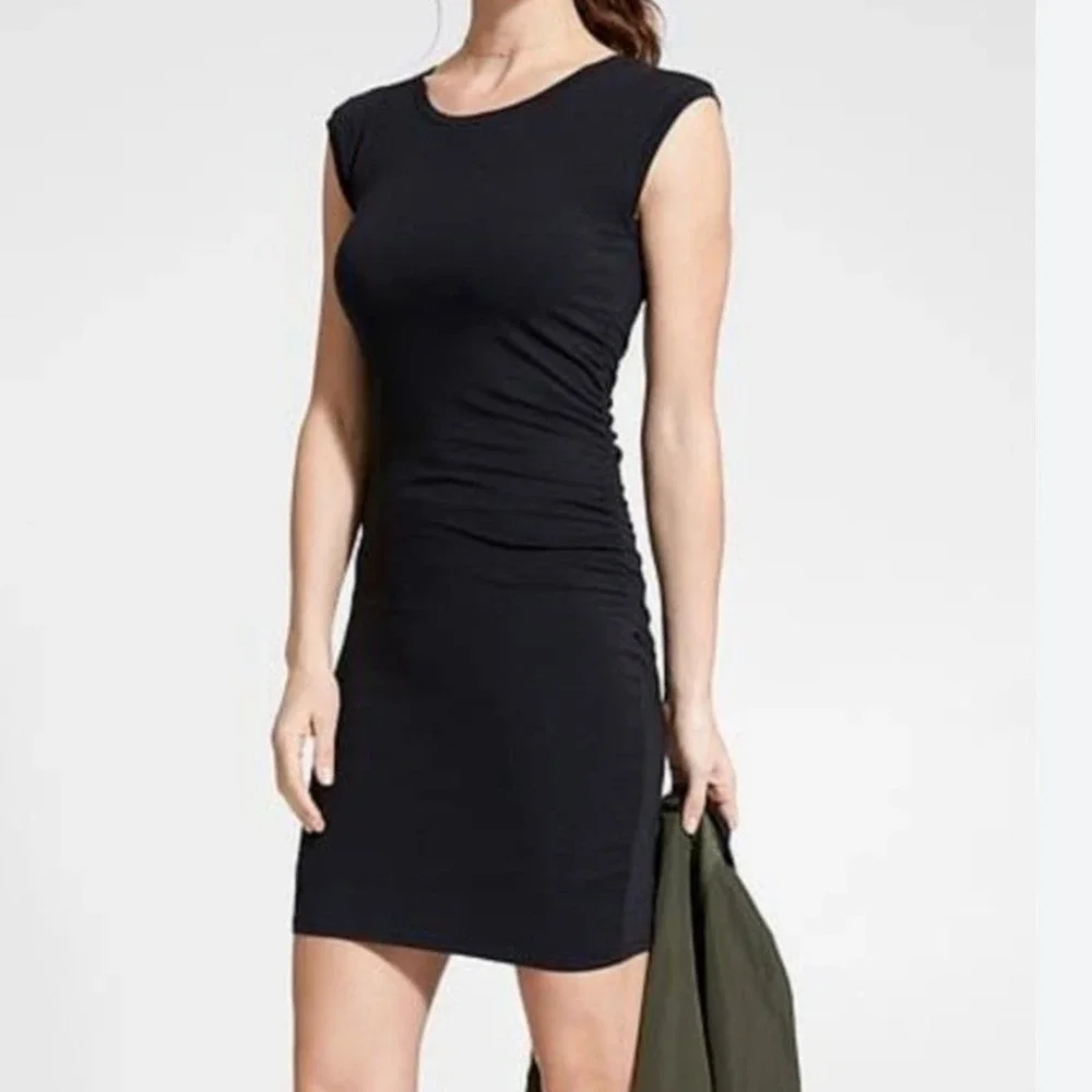 Athleta Carefree Tee Cap Sleeve pima cotton‎ Jersey Knit Dress Small black